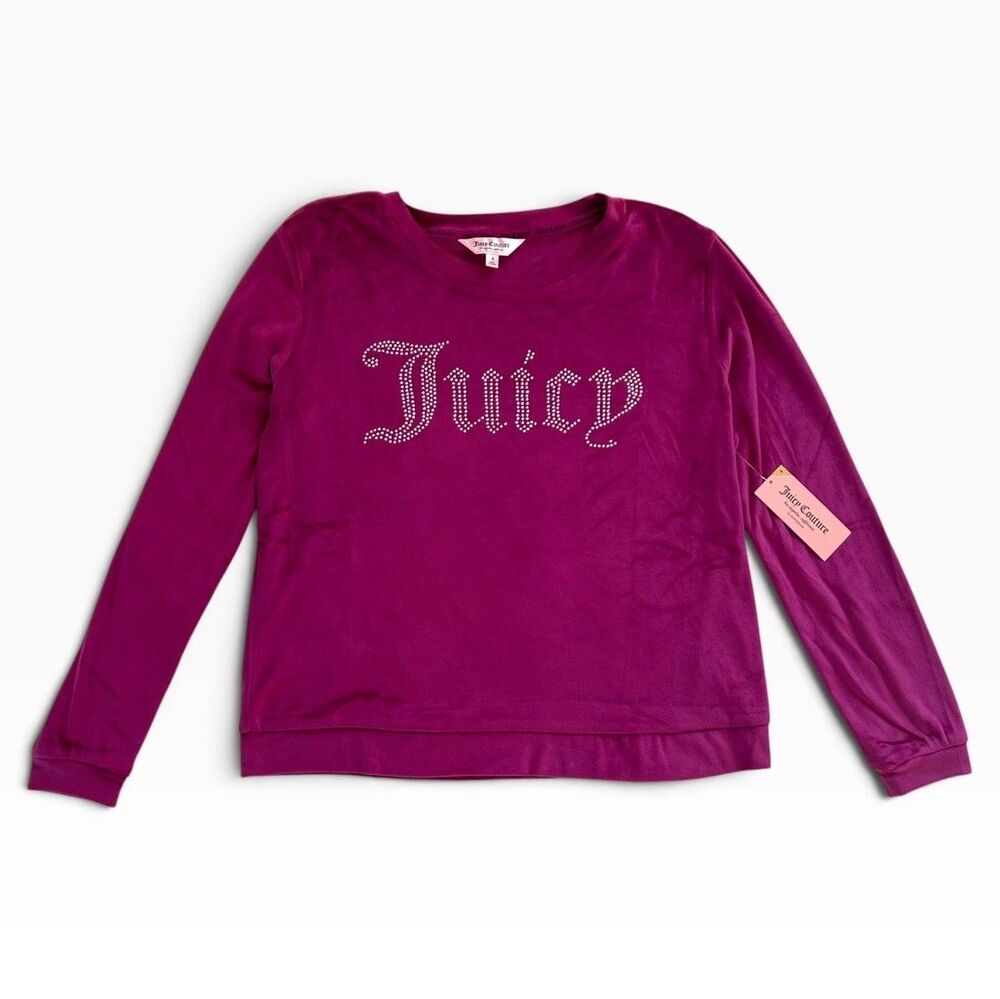 JUICY COUTURE VELOUR RHINESTONE Y2K Pink Crewneck S Top NWT